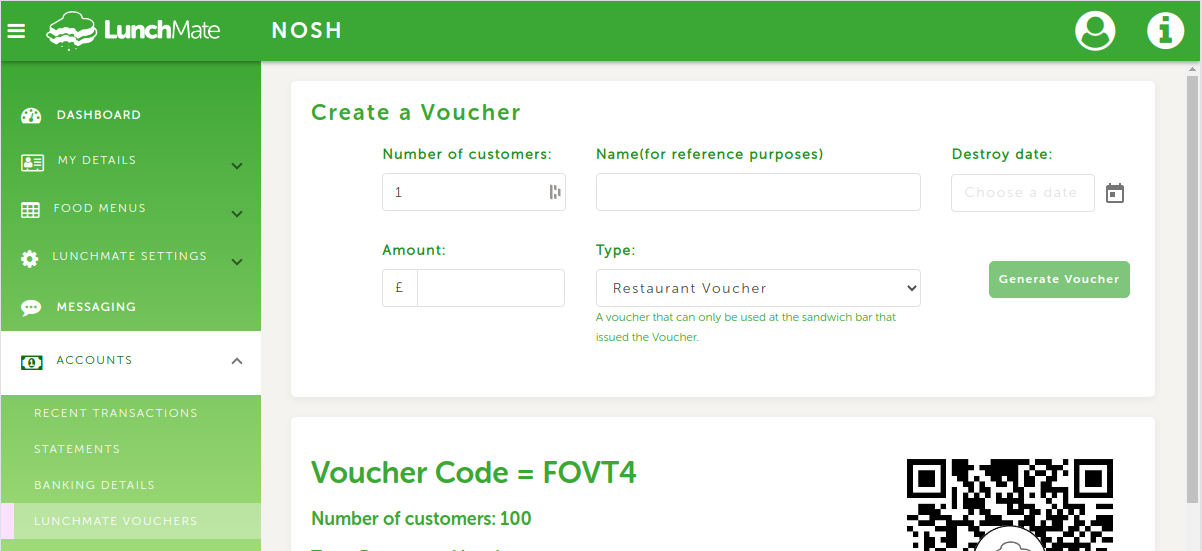 Create LunchMate Voucher