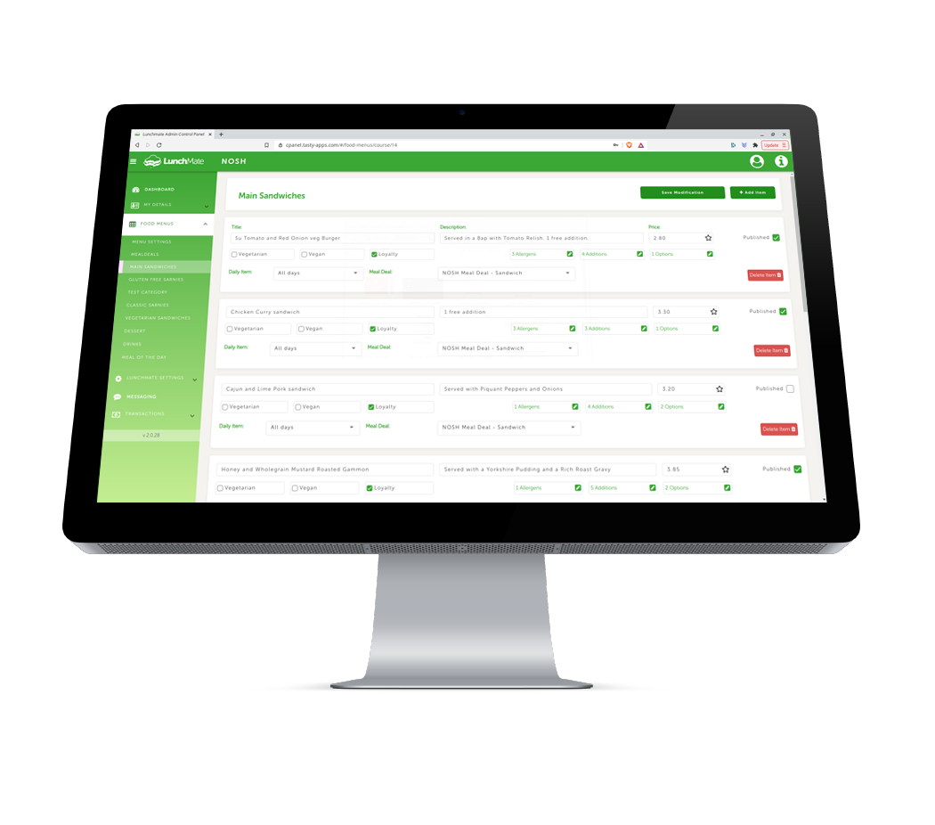 LunchMate Control panel