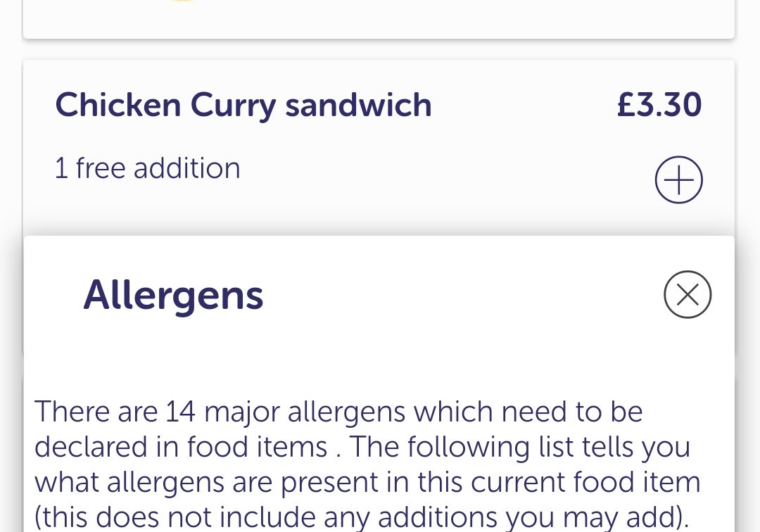 Allergens displayed in LunchMate