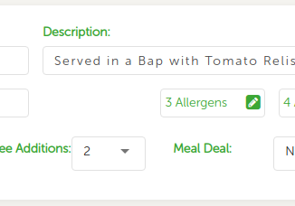 Set food item details