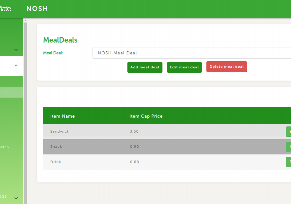 Control panel Meal Deal